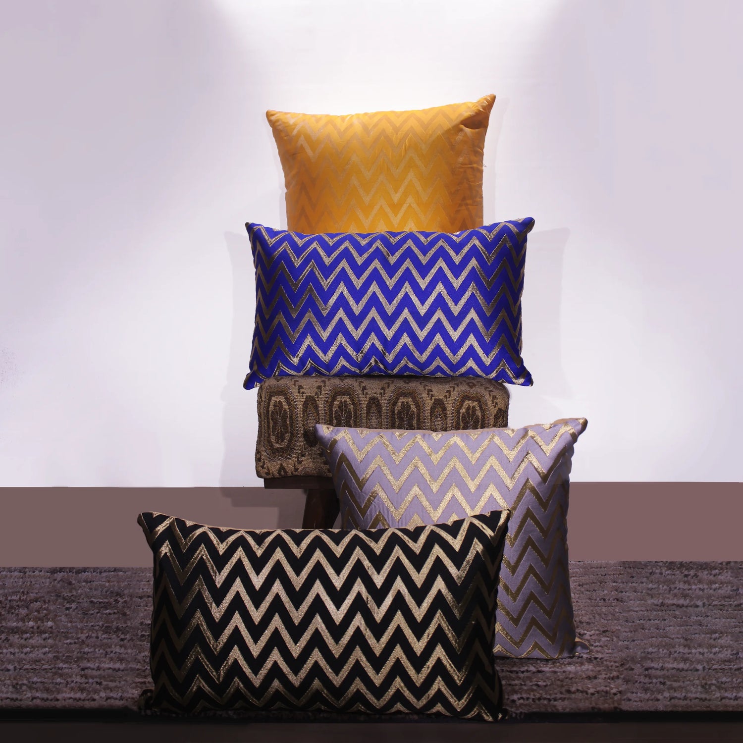 BYFT Orchard Cushion Cover 12 x 20 inch (Zig Zag Design - Black) 30 x 50 cm Luxury Decorative Cushion Cover for Sofa, Bed & Living Room - Set of 02