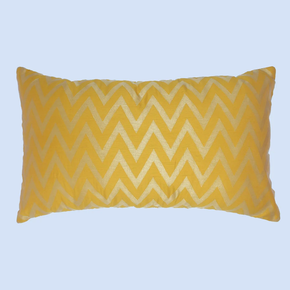 BYFT Orchard Cushion Cover 12 x 20 inch (Zig Zag Design - Yellow) 30 x 50 cm Luxury Decorative Cushion Cover for Sofa, Bed & Living Room - Set of 02