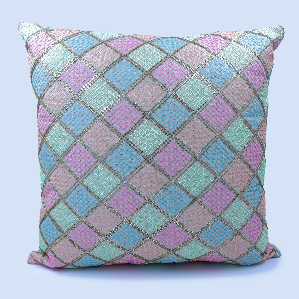BYFT Orchard Cushion Cover 18 x 18 inch (Diagonal Checks Design - Cream) 45 x 45 cm Luxury Decorative Cushion Cover for Sofa, Bed & Living Room - Set of 02