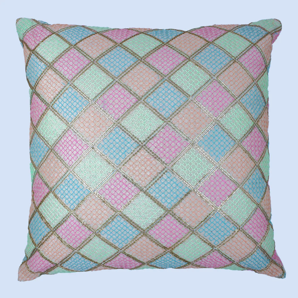 BYFT Orchard Cushion Cover 18 x 18 inch (Diagonal Checks Design - Cream) 45 x 45 cm Luxury Decorative Cushion Cover for Sofa, Bed & Living Room - Set of 02