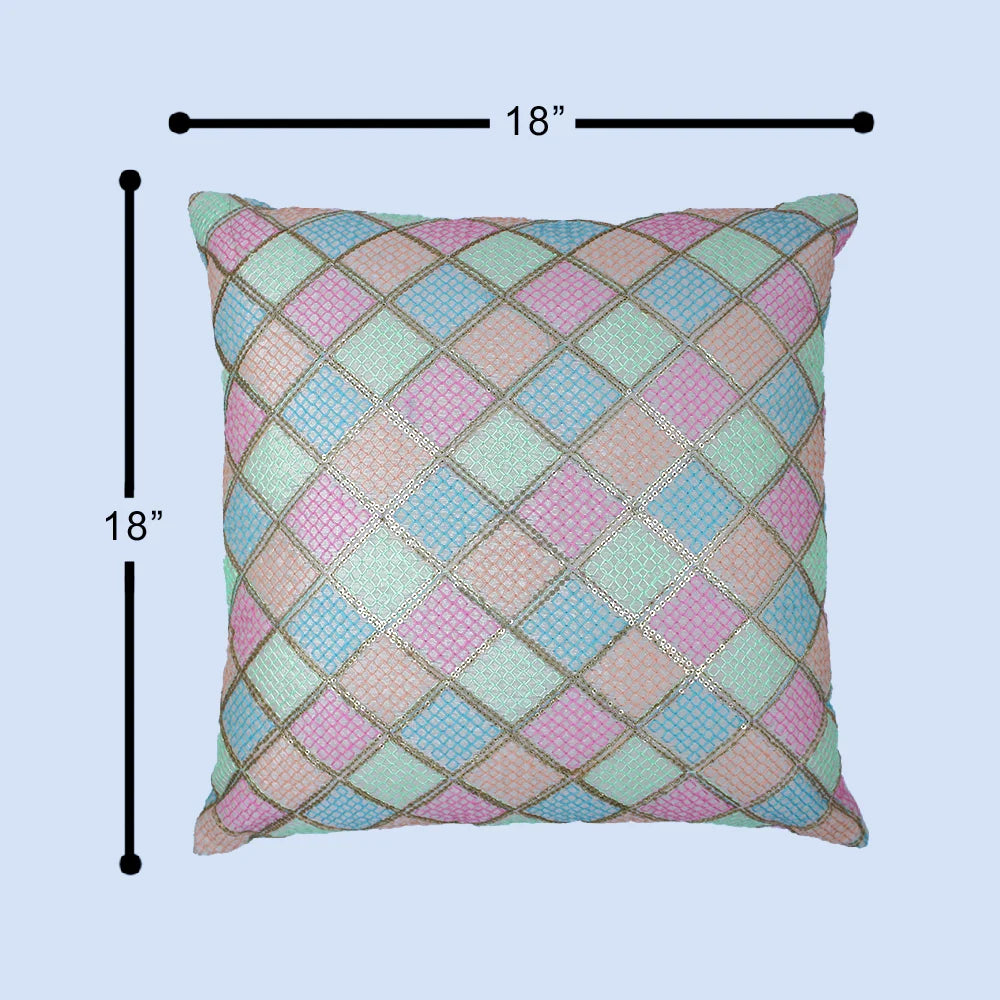 BYFT Orchard Cushion Cover 18 x 18 inch (Diagonal Checks Design - Cream) 45 x 45 cm Luxury Decorative Cushion Cover for Sofa, Bed & Living Room - Set of 02