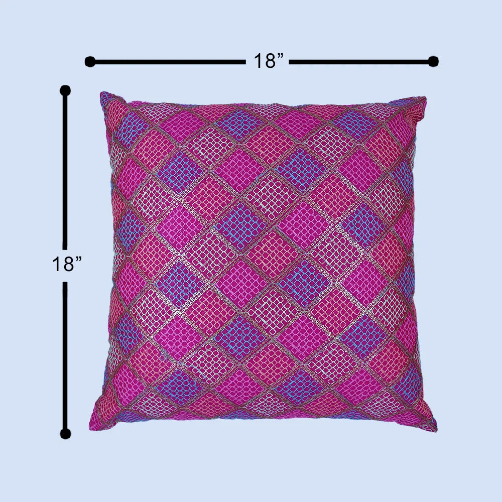 BYFT Orchard Cushion Cover 18 x 18 inch (Diagonal Checks Design - Fuchsia Pink) 45 x 45 cm Luxury Decorative Cushion Cover for Sofa, Bed & Living Room - Set of 02