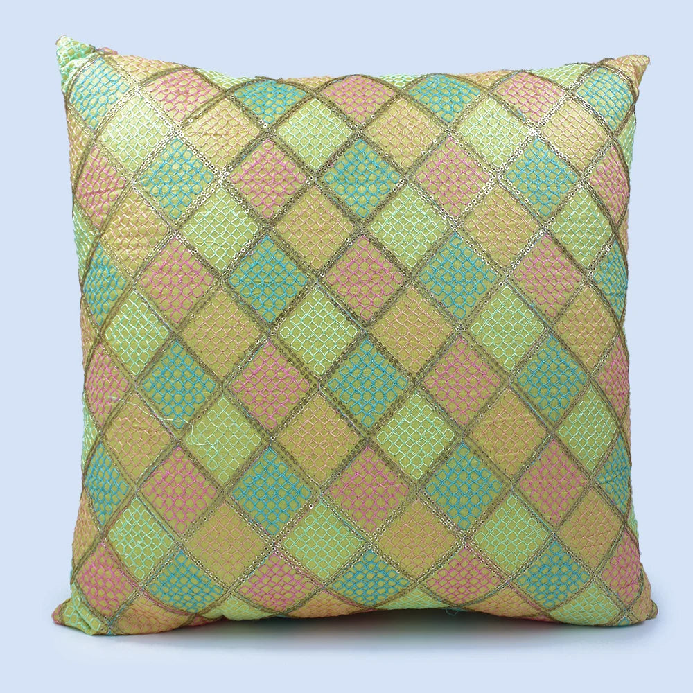 BYFT Orchard Cushion Cover 18 x 18 inch (Diagonal Checks Design - Yellow) 45 x 45 cm Luxury Decorative Cushion Cover for Sofa, Bed & Living Room - Set of 02