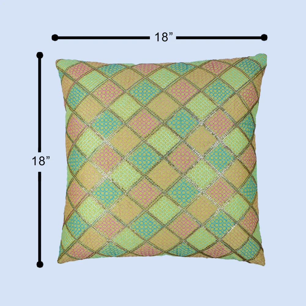 BYFT Orchard Cushion Cover 18 x 18 inch (Diagonal Checks Design - Yellow) 45 x 45 cm Luxury Decorative Cushion Cover for Sofa, Bed & Living Room - Set of 02