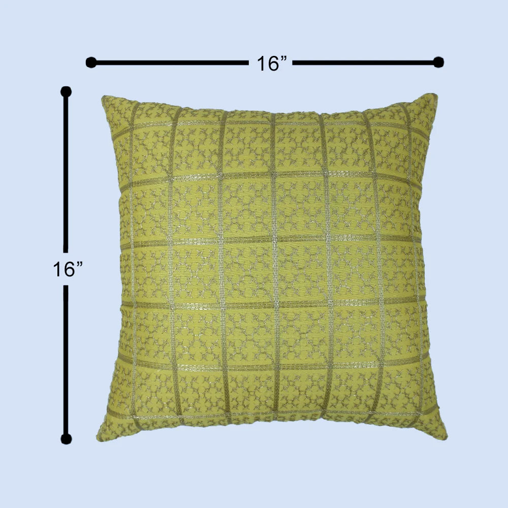 BYFT Orchard Cushion Cover 16 x 16 inch (Golden Checks Design - Yellow) 40 x 40 cm Luxury Decorative Cushion Cover for Sofa, Bed & Living Room - Set of 02