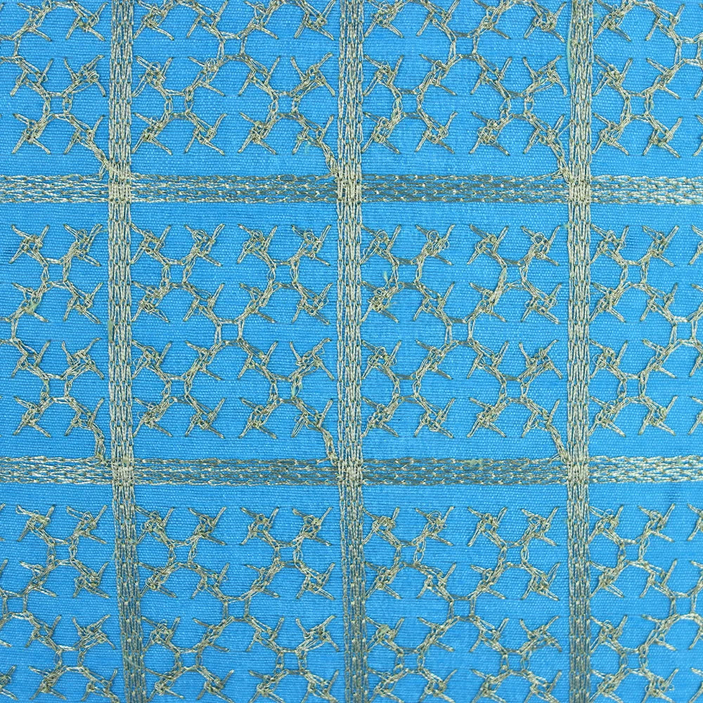 BYFT Orchard Cushion Cover 18 x 18 inch (Golden Checks Design - Blue) 45 x 45 cm Luxury Decorative Cushion Cover for Sofa, Bed & Living Room - Set of 02