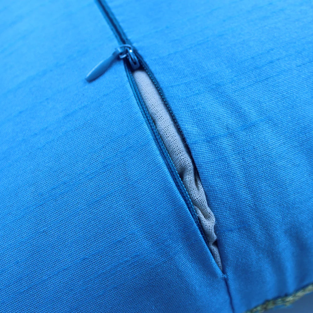 BYFT Orchard Cushion Cover 18 x 18 inch (Golden Checks Design - Blue) 45 x 45 cm Luxury Decorative Cushion Cover for Sofa, Bed & Living Room - Set of 02