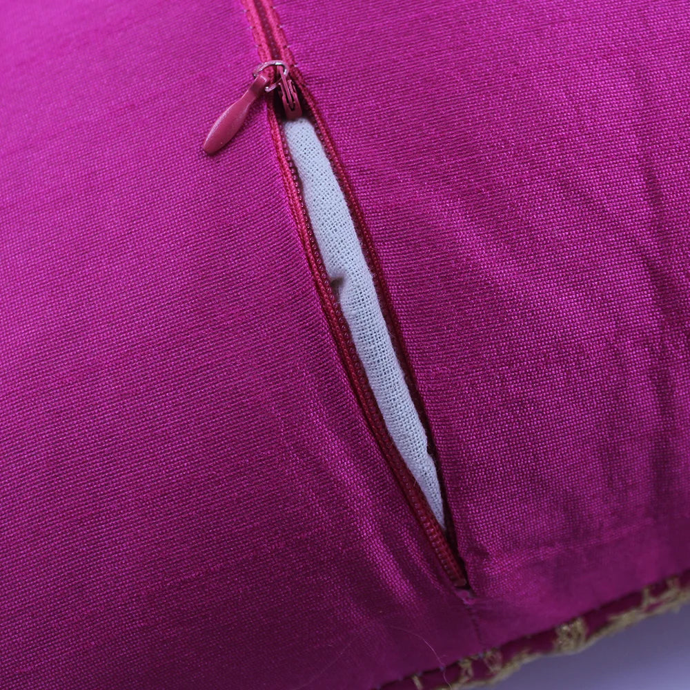 BYFT Orchard Cushion Cover 18 x 18 inch (Golden Checks Design - Fuchsia Pink) 45 x 45 cm Luxury Decorative Cushion Cover for Sofa, Bed & Living Room - Set of 02