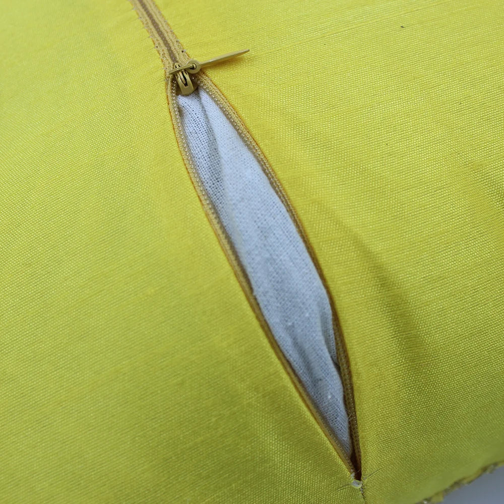 BYFT Orchard Cushion Cover 18 x 18 inch (Golden Checks Design - Yellow) 45 x 45 cm Luxury Decorative Cushion Cover for Sofa, Bed & Living Room - Set of 02