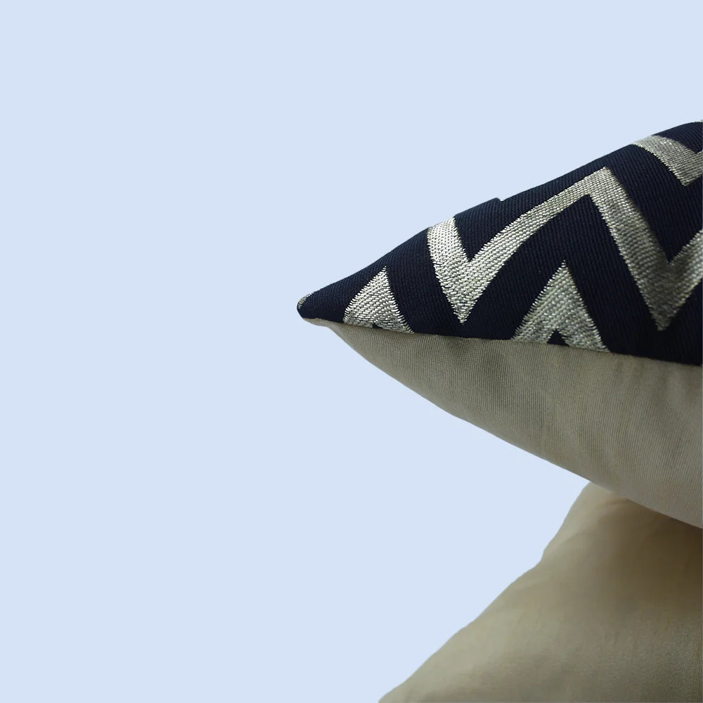 BYFT Orchard Cushion Cover 16 x 16 inch (Zig Zag Design - Black) 40 x 40 cm Luxury Decorative Cushion Cover for Sofa, Bed & Living Room - Set of 02