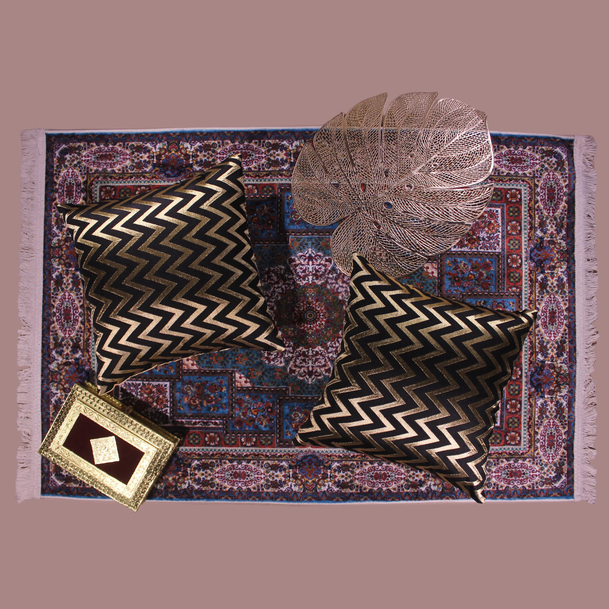 BYFT Orchard Cushion Cover 16 x 16 inch (Zig Zag Design - Black) 40 x 40 cm Luxury Decorative Cushion Cover for Sofa, Bed & Living Room - Set of 02