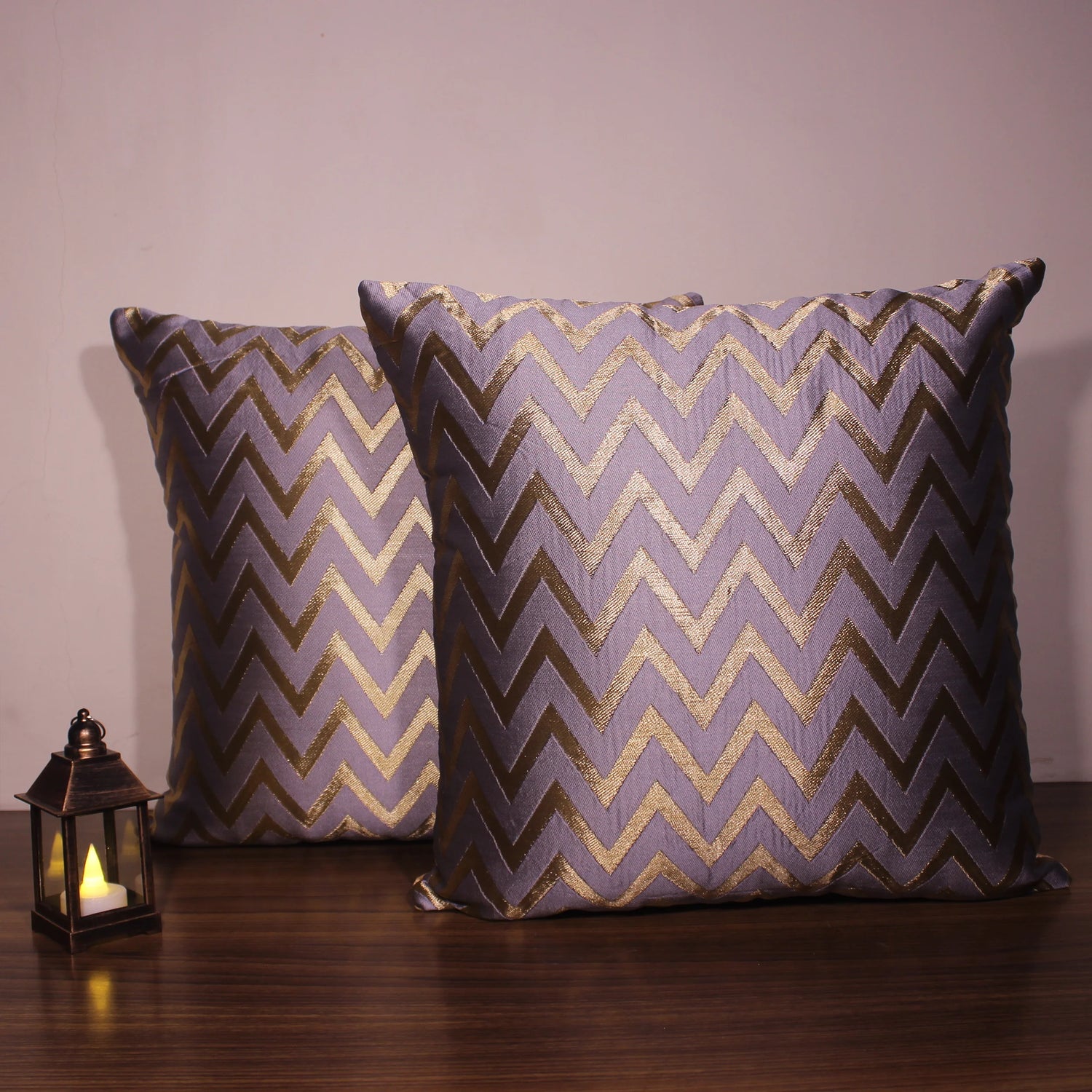 BYFT Orchard Cushion Cover 16 x 16 inch (Zig Zag Design - Grey) 40 x 40 cm Luxury Decorative Cushion Cover for Sofa, Bed & Living Room - Set of 02