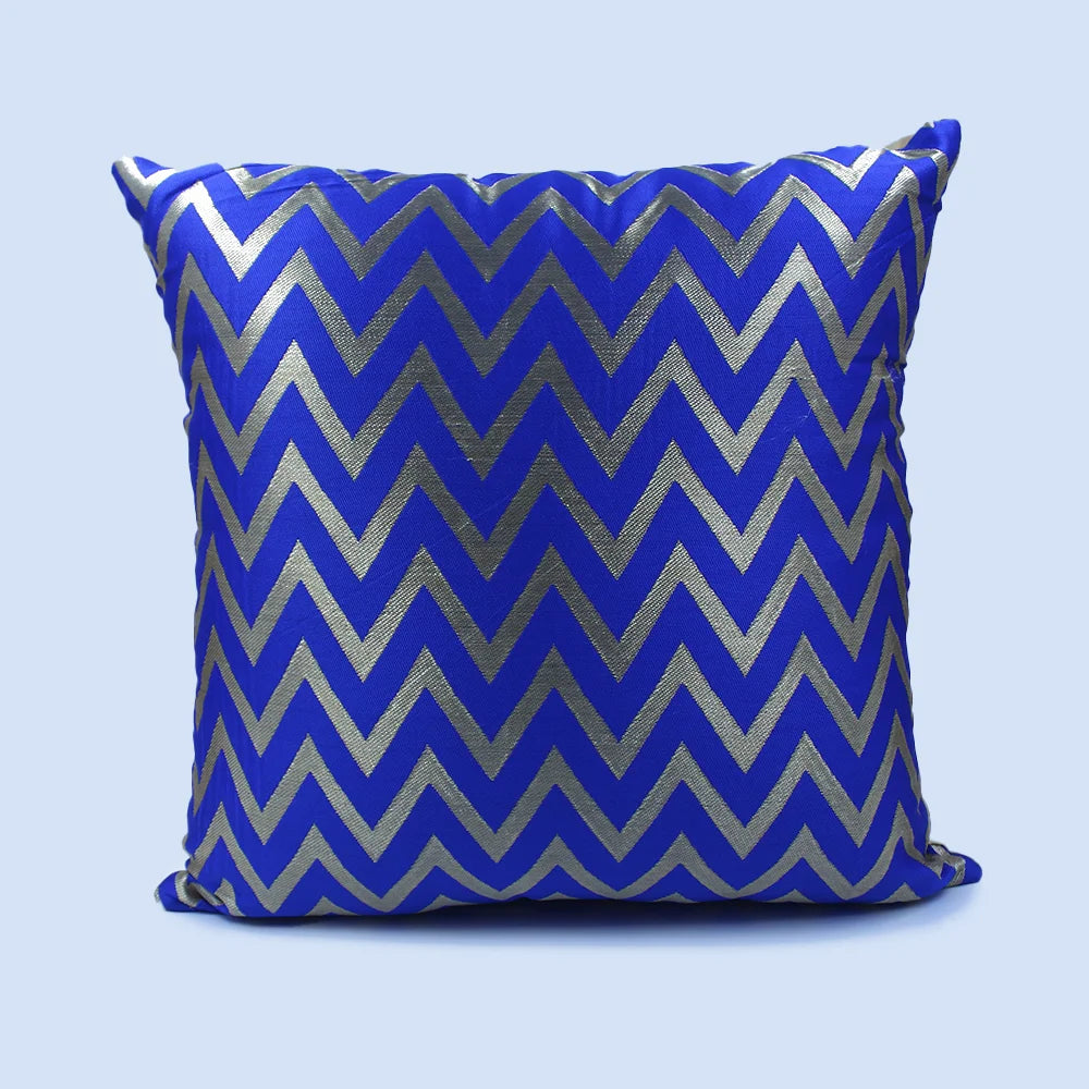 BYFT Orchard Cushion Cover 16 x 16 inch (Zig Zag Design - Royal Blue) 40 x 40 cm Luxury Decorative Cushion Cover for Sofa, Bed & Living Room - Set of 02