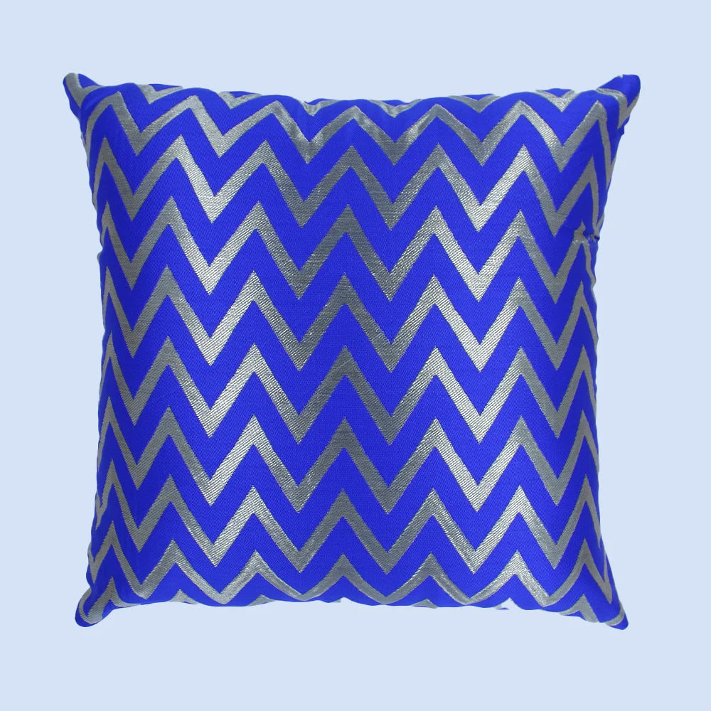 BYFT Orchard Cushion Cover 16 x 16 inch (Zig Zag Design - Royal Blue) 40 x 40 cm Luxury Decorative Cushion Cover for Sofa, Bed & Living Room - Set of 02