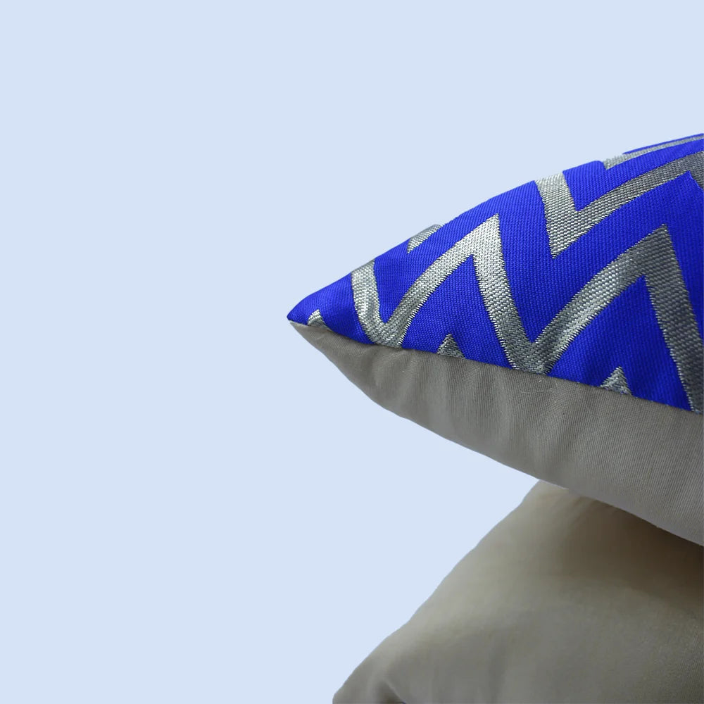 BYFT Orchard Cushion Cover 16 x 16 inch (Zig Zag Design - Royal Blue) 40 x 40 cm Luxury Decorative Cushion Cover for Sofa, Bed & Living Room - Set of 02