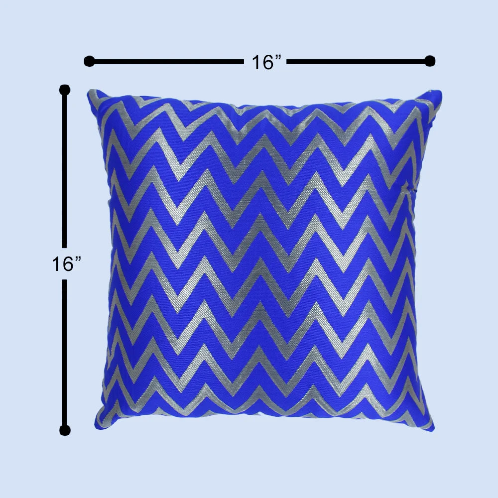 BYFT Orchard Cushion Cover 16 x 16 inch (Zig Zag Design - Royal Blue) 40 x 40 cm Luxury Decorative Cushion Cover for Sofa, Bed & Living Room - Set of 02