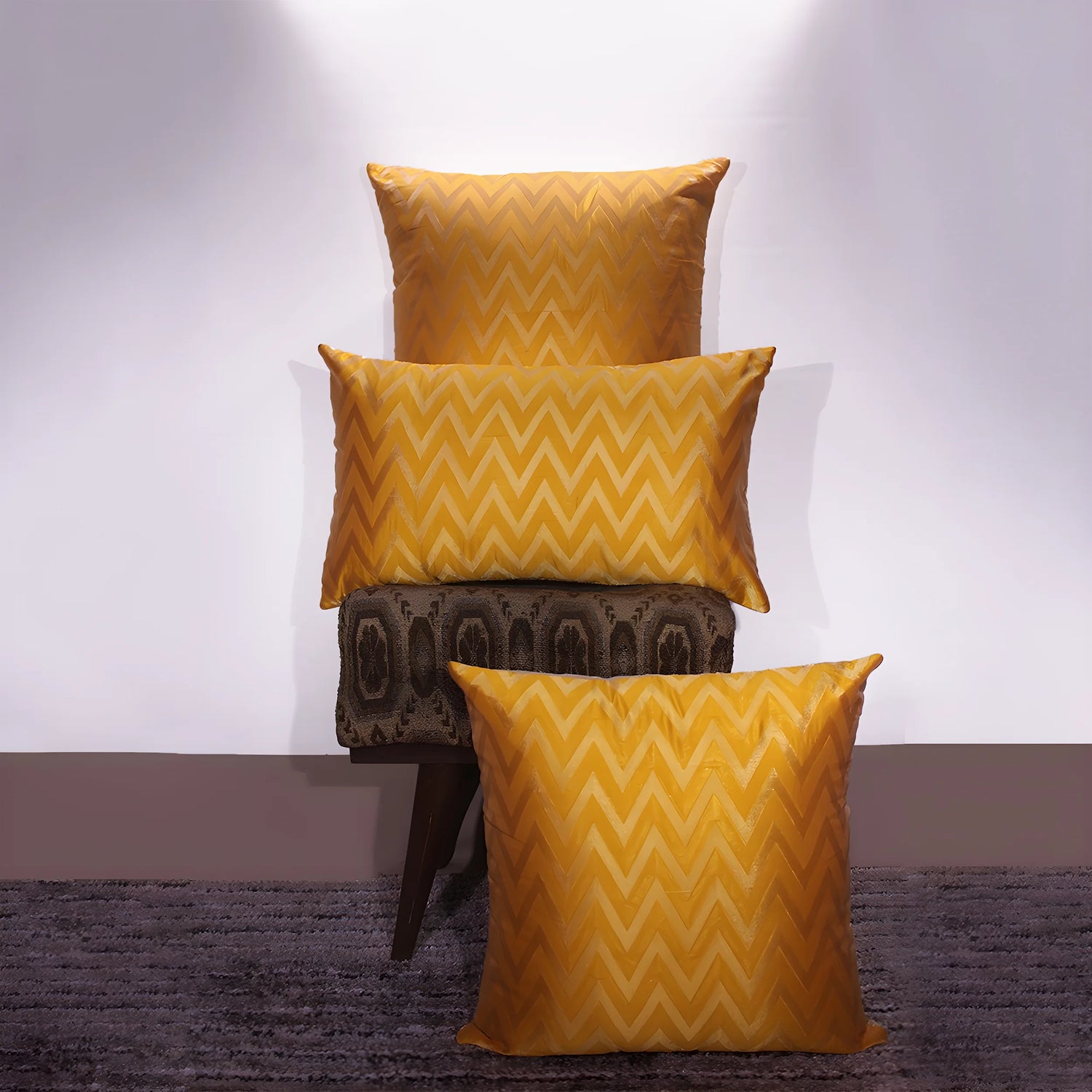 BYFT Orchard Cushion Cover 16 x 16 inch (Zig Zag Design - Yellow) 40 x 40 cm Luxury Decorative Cushion Cover for Sofa, Bed & Living Room - Set of 02