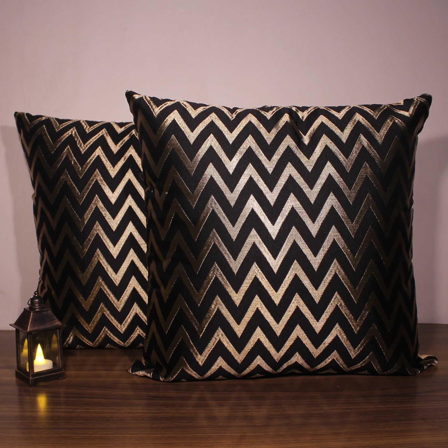 BYFT Orchard Cushion Cover 18 x 18 inch (Zig Zag Design - Black) 45 x 45 cm Luxury Decorative Cushion Cover for Sofa, Bed & Living Room - Set of 02