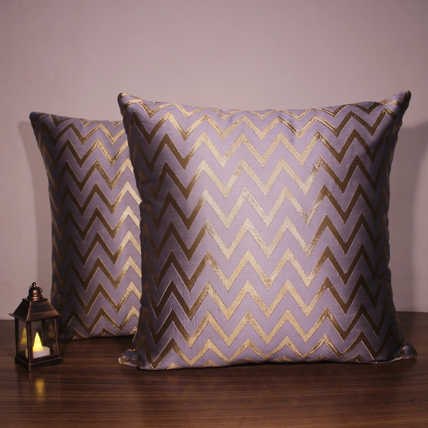 BYFT Orchard Cushion Cover 18 x 18 inch (Zig Zag Design - Grey) 45 x 45 cm Luxury Decorative Cushion Cover for Sofa, Bed & Living Room - Set of 02