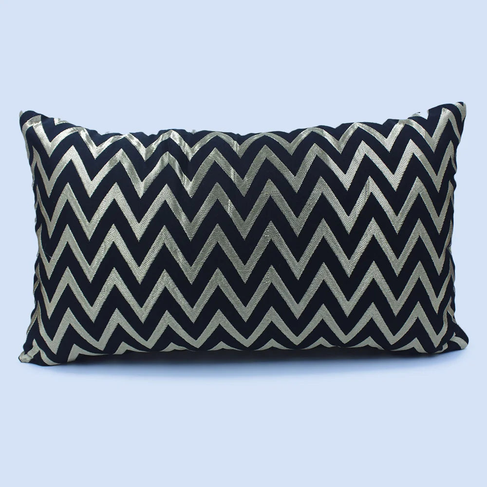 BYFT Orchard Cushion Cover 12 x 20 inch (Zig Zag Design - Black) 30 x 50 cm Luxury Decorative Cushion Cover for Sofa, Bed & Living Room - Set of 02