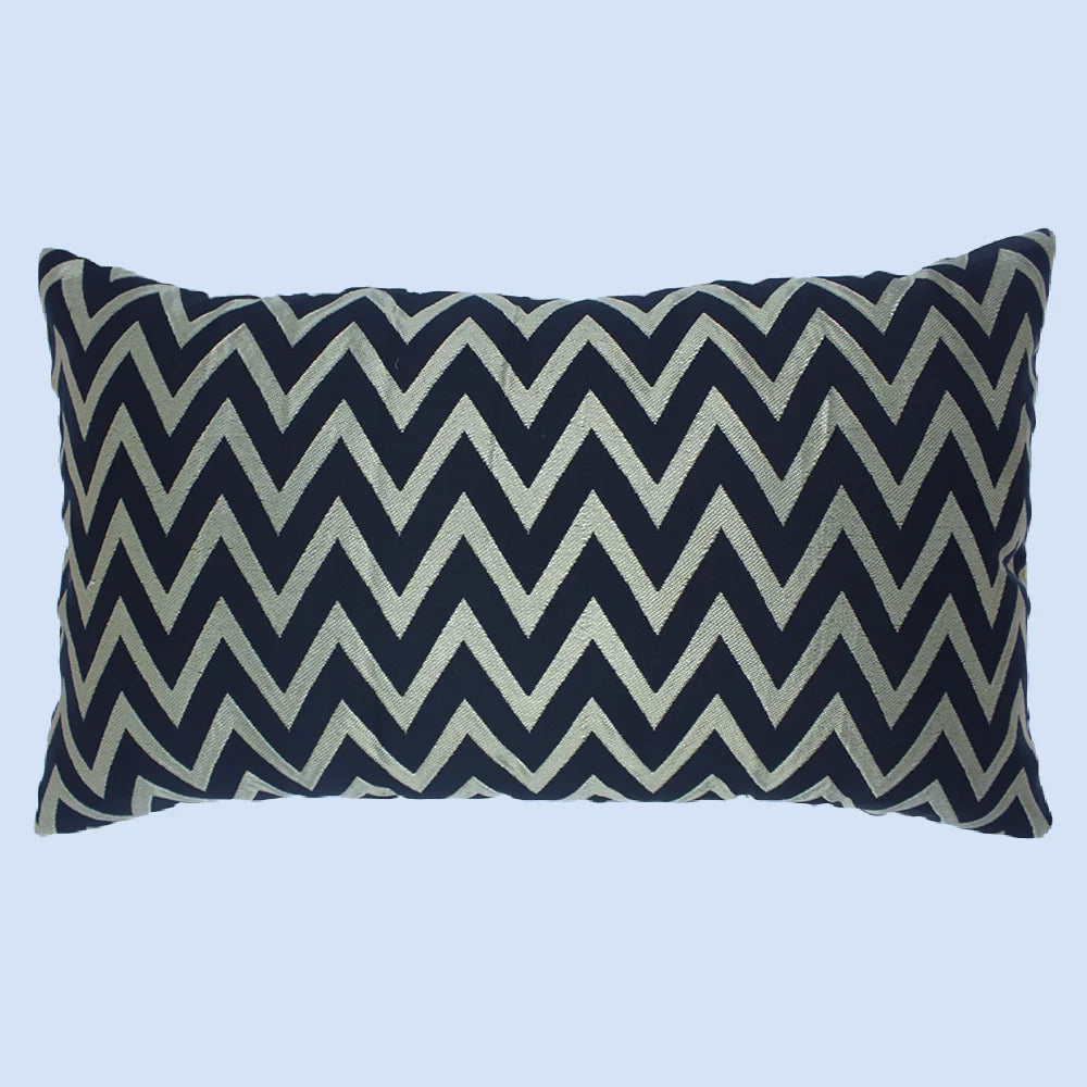 BYFT Orchard Cushion Cover 12 x 20 inch (Zig Zag Design - Black) 30 x 50 cm Luxury Decorative Cushion Cover for Sofa, Bed & Living Room - Set of 02