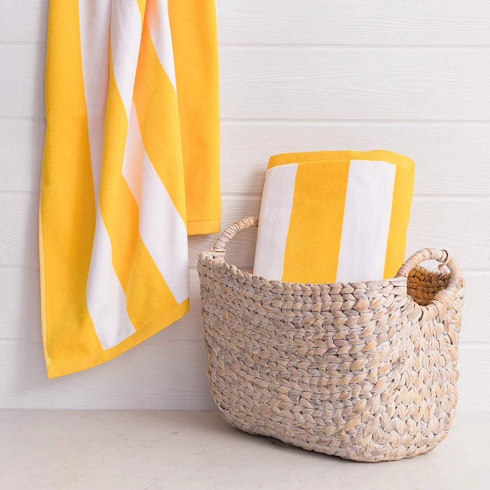 BYFT Petunia Yellow - White Large Cabana Stripe 70 x 140 Cm Beach Towel Set of 02