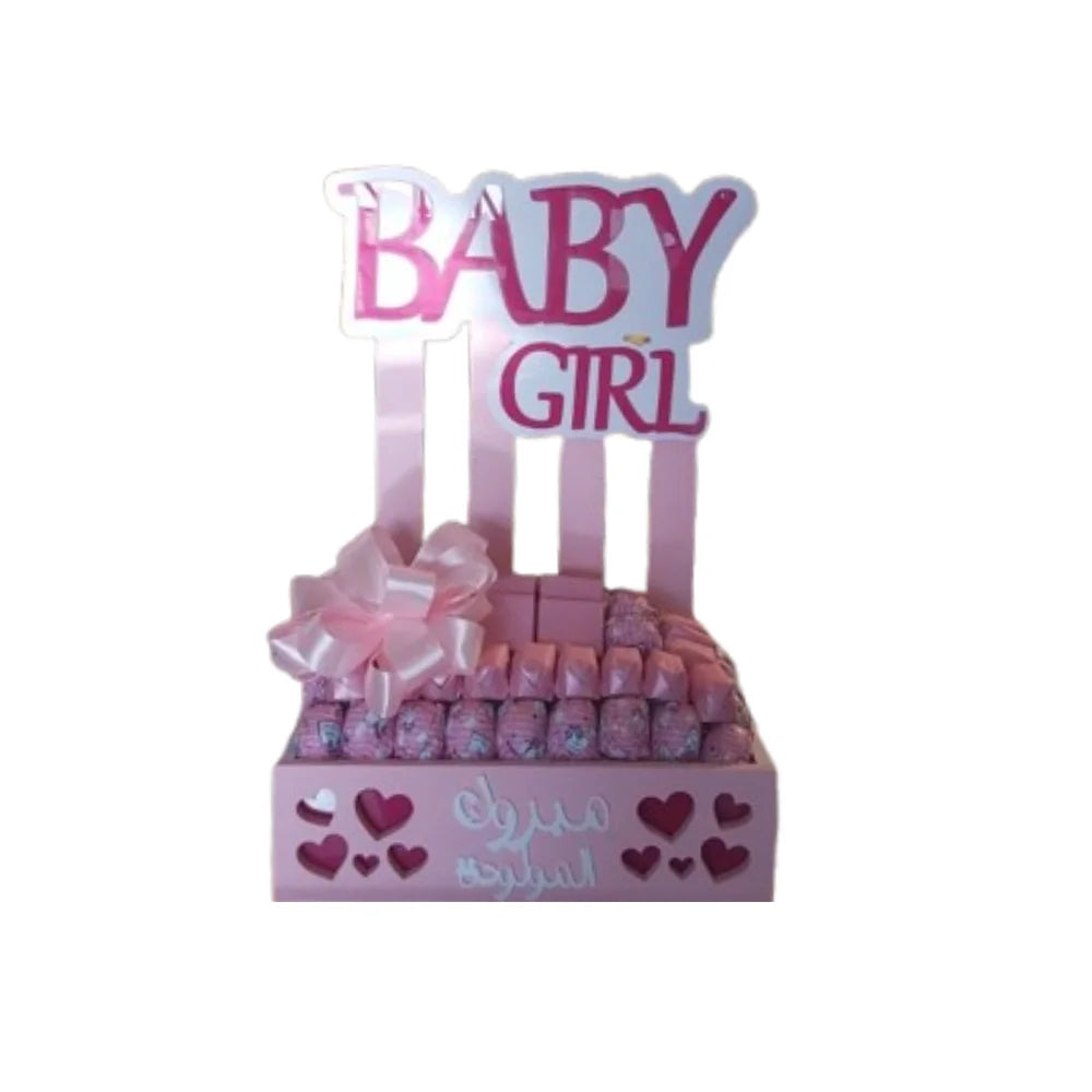 pink baby girl welcome chocolate tray 1kg