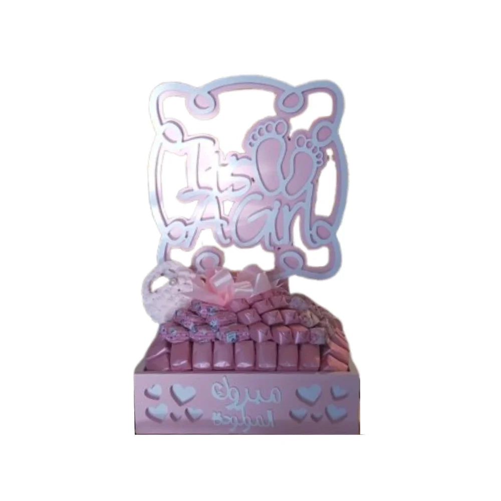 it s a girl chocolate gift tray with baby booties 1kg