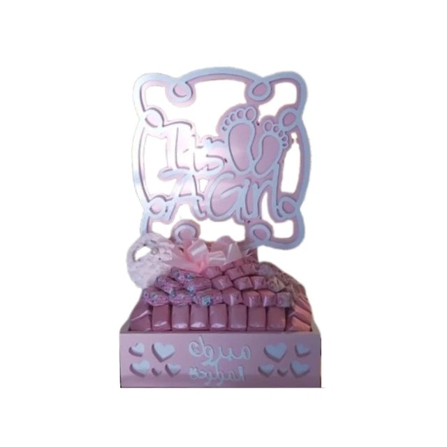 it s a girl chocolate gift tray with baby booties 1kg