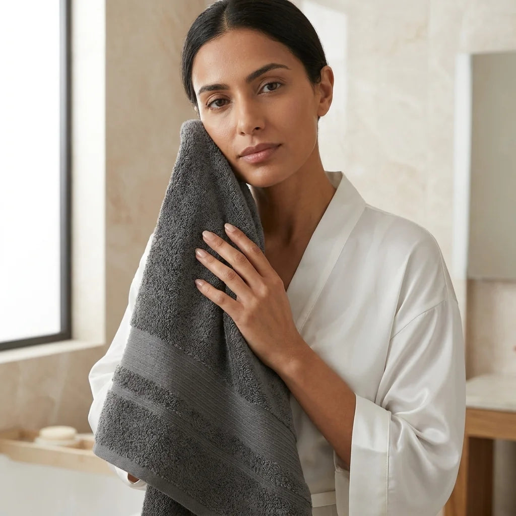 BYFT Home Aura | Grey Cotton Towel Sets - Soft, Absorbent, Quick-Dry | 550 GSM