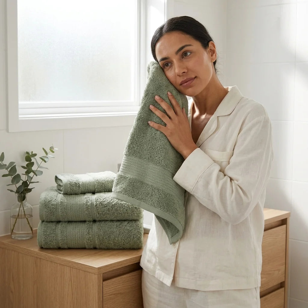 BYFT Home Aura | Green Cotton Towel Sets - Soft, Absorbent, Quick-Dry | 550 GSM