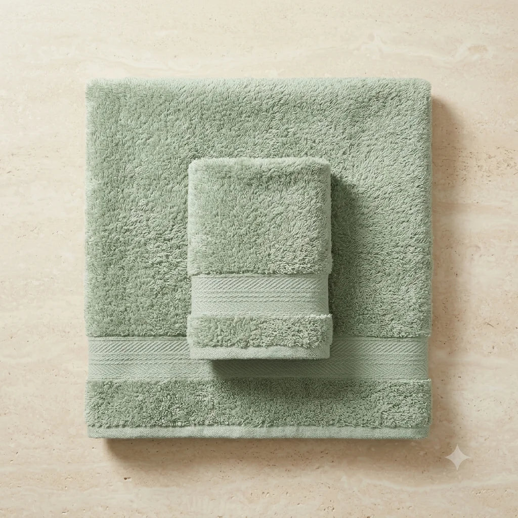 BYFT Home Aura | Green Cotton Towel Sets - Soft, Absorbent, Quick-Dry | 550 GSM
