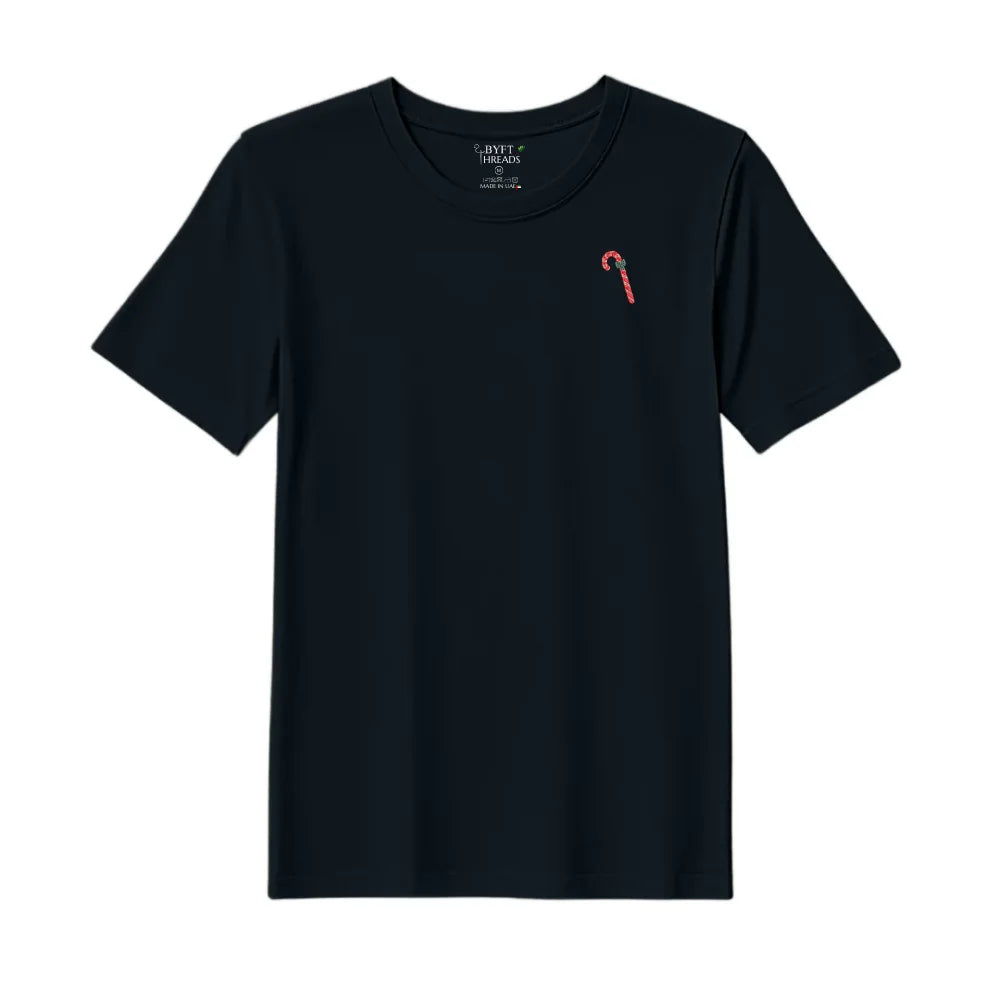 BYFT Threads Embroidered For You Christmas - Candy Cane with Bow Designed T-Shirts