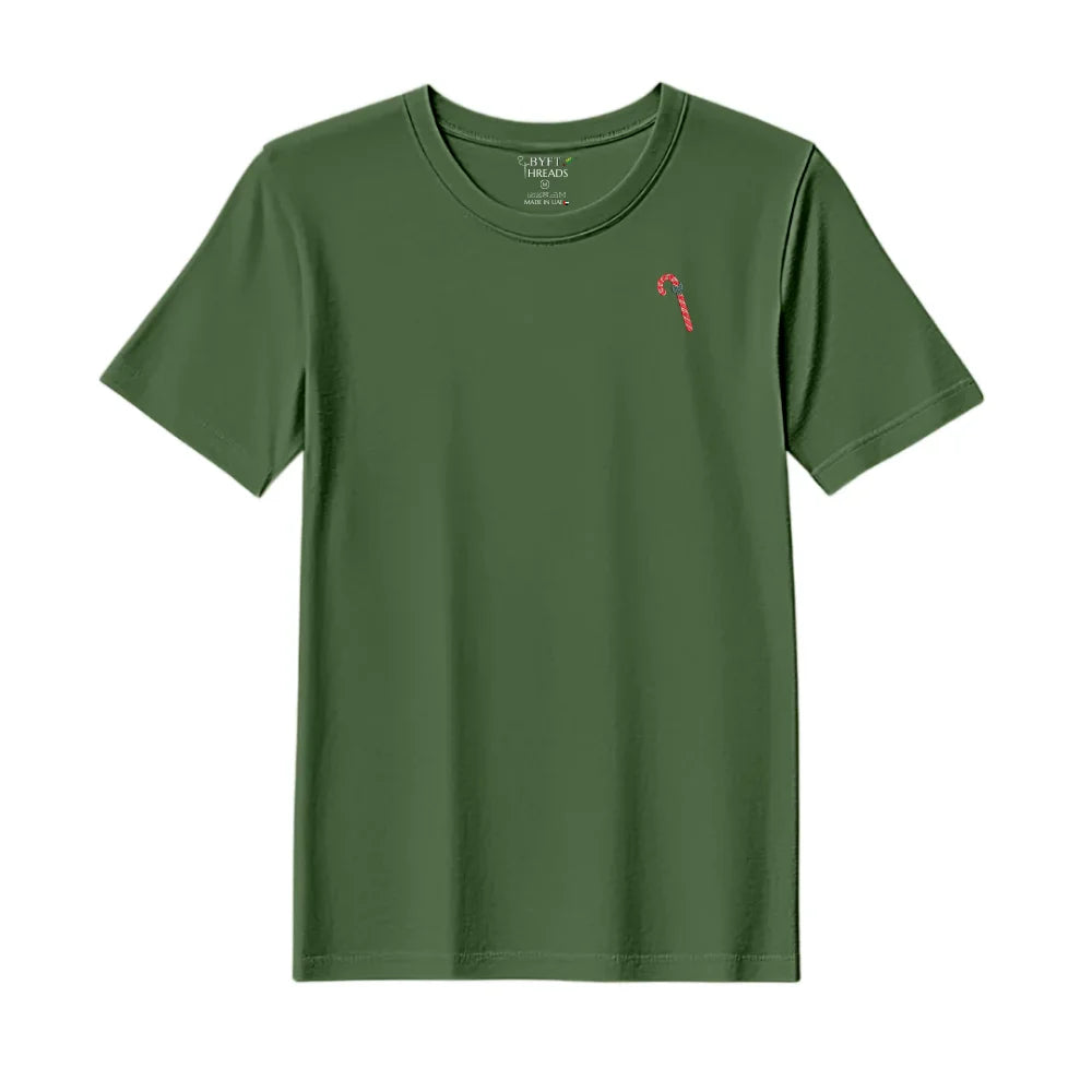 BYFT Threads Embroidered For You Christmas - Candy Cane with Bow Designed T-Shirts