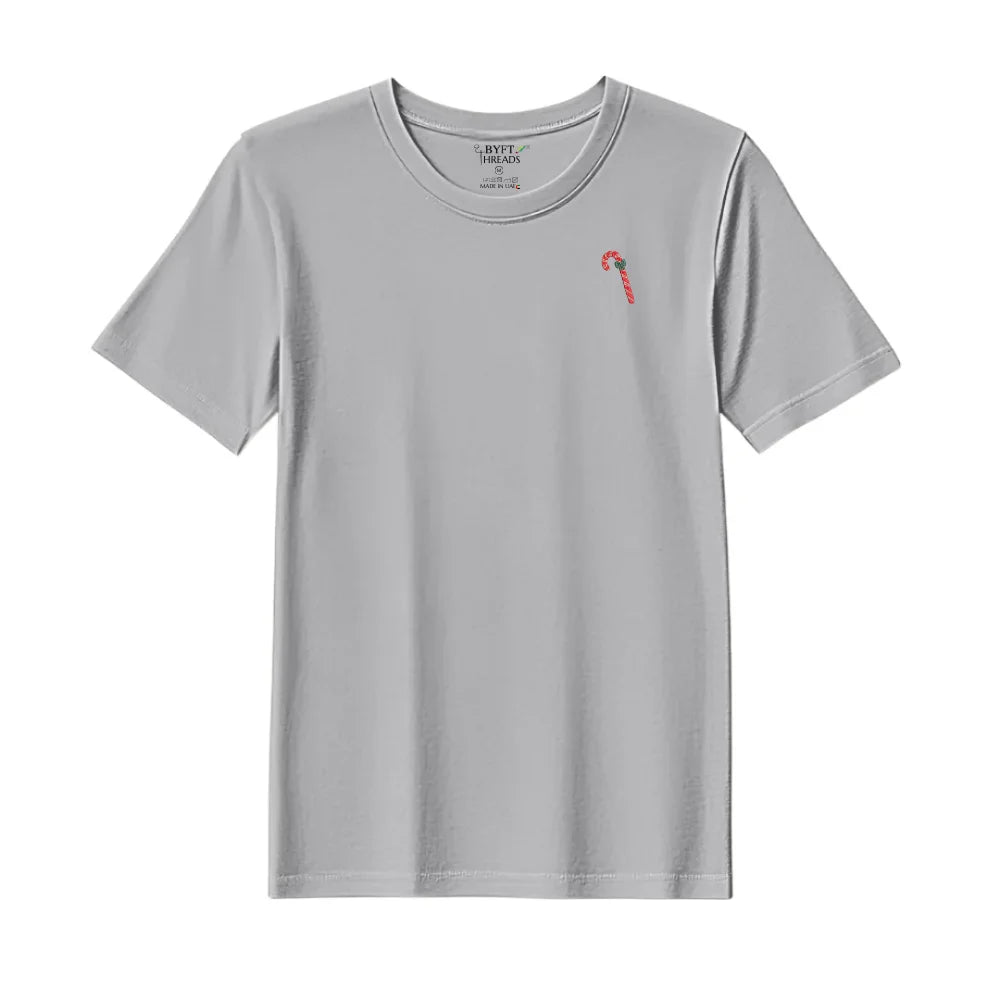 BYFT Threads Embroidered For You Christmas - Candy Cane with Bow Designed T-Shirts