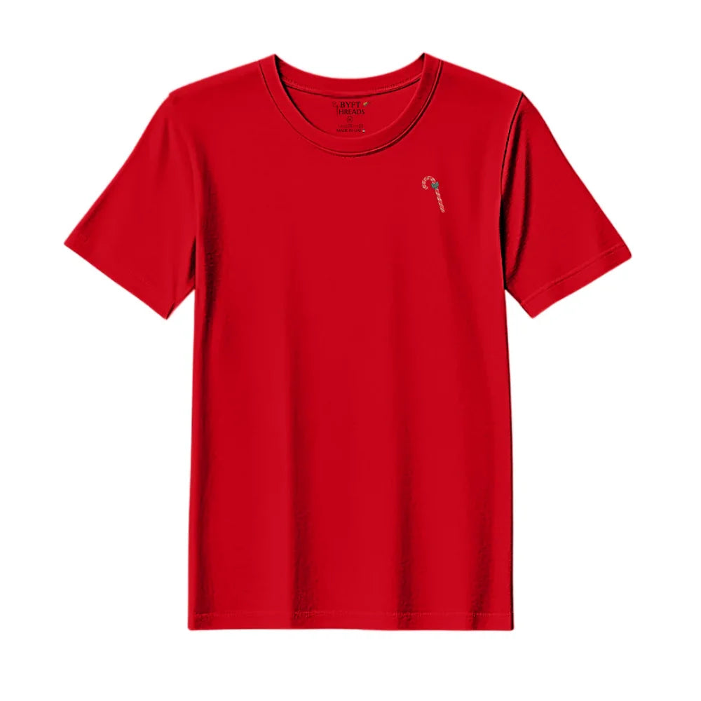 BYFT Threads Embroidered For You Christmas - Candy Cane with Bow Designed T-Shirts