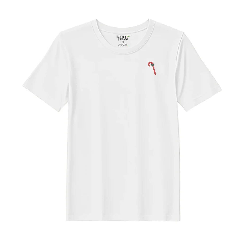 BYFT Threads Embroidered For You Christmas - Candy Cane with Bow Designed T-Shirts