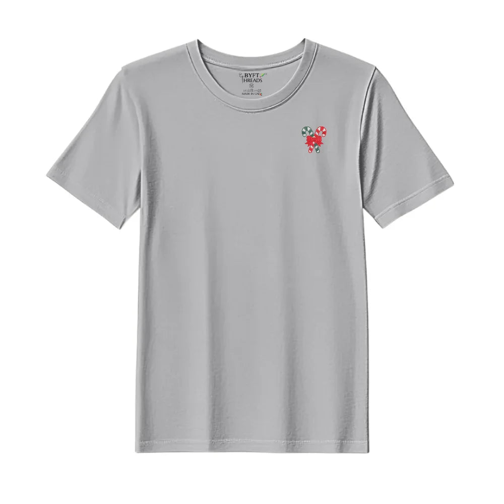 BYFT Threads Embroidered For You Christmas - Christmas Candy Canes with Bow Designed T-Shirts