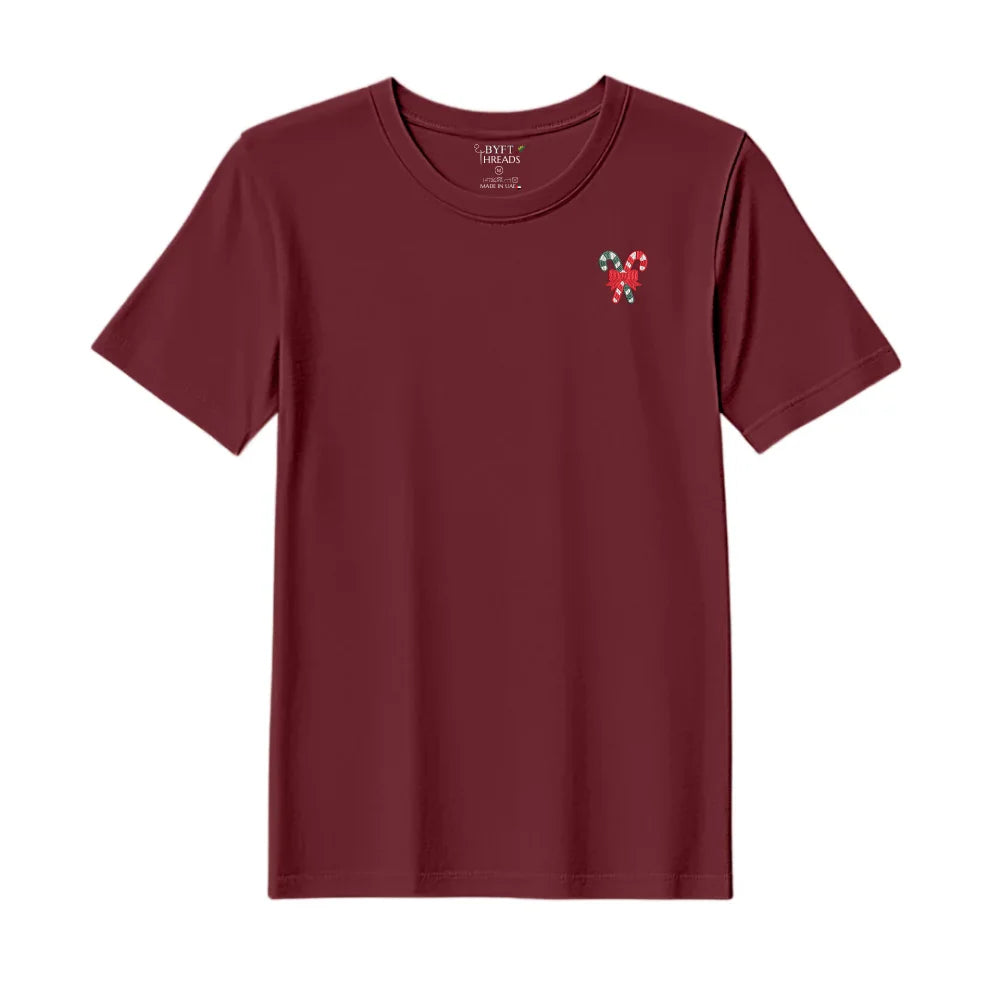 BYFT Threads Embroidered For You Christmas - Christmas Candy Canes with Bow Designed T-Shirts