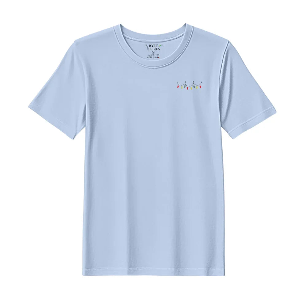 BYFT Threads Embroidered For You Christmas - Christmas Light Garland Designed T-Shirts