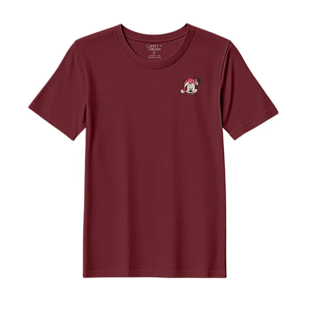 BYFT Threads Embroidered For You Christmas - Christmas Minnie Face Designed T-Shirts