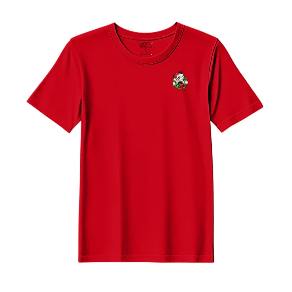 BYFT Threads Embroidered For You Christmas - Christmas Mouse in Wreath Designed T-Shirts
