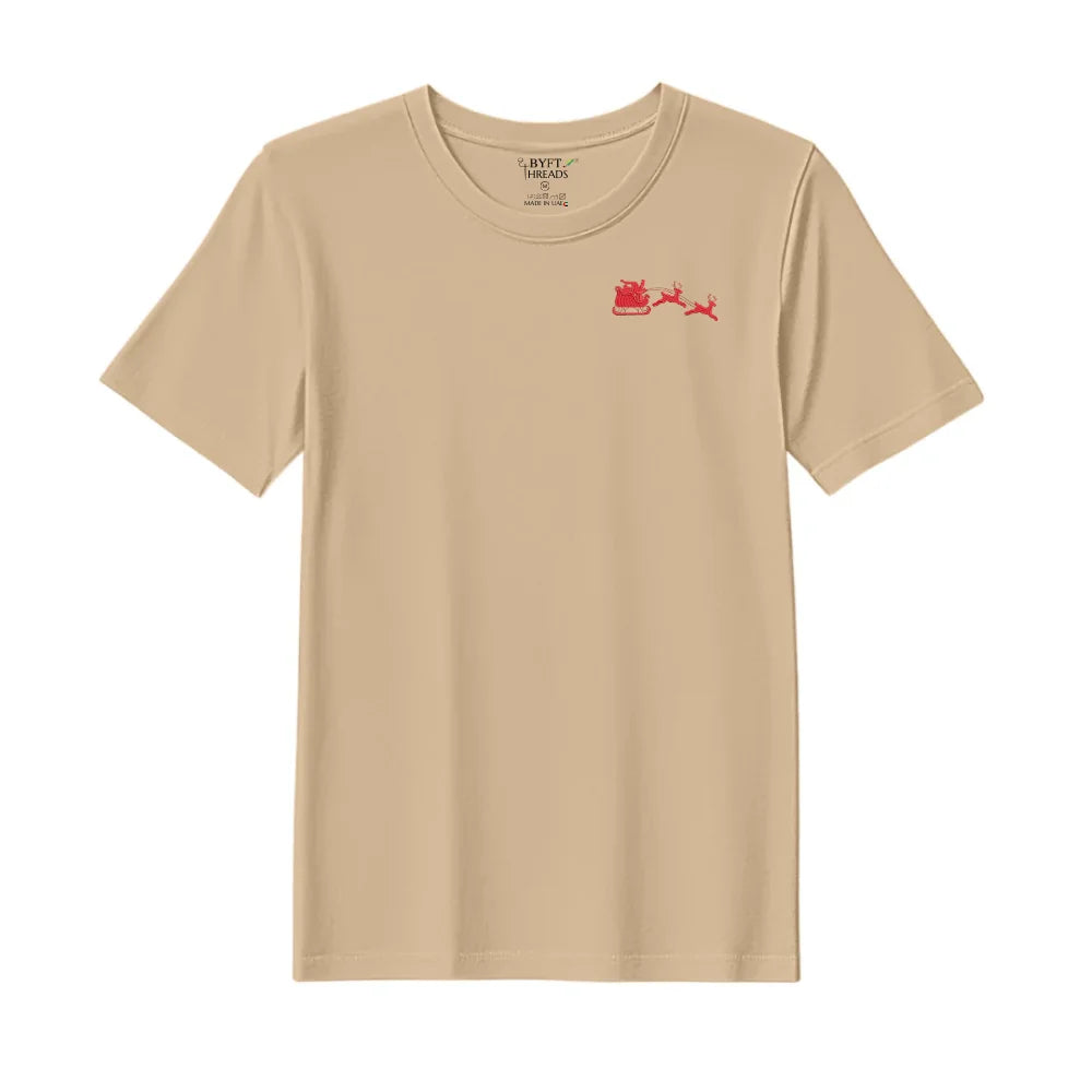 BYFT Threads Embroidered For You Christmas - Christmas Sleigh with Reindeer Designed T-Shirts