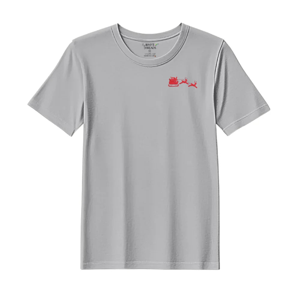 BYFT Threads Embroidered For You Christmas - Christmas Sleigh with Reindeer Designed T-Shirts
