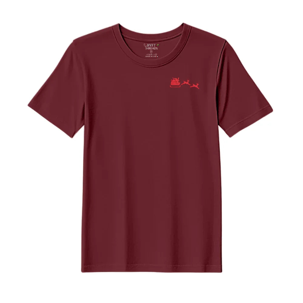 BYFT Threads Embroidered For You Christmas - Christmas Sleigh with Reindeer Designed T-Shirts