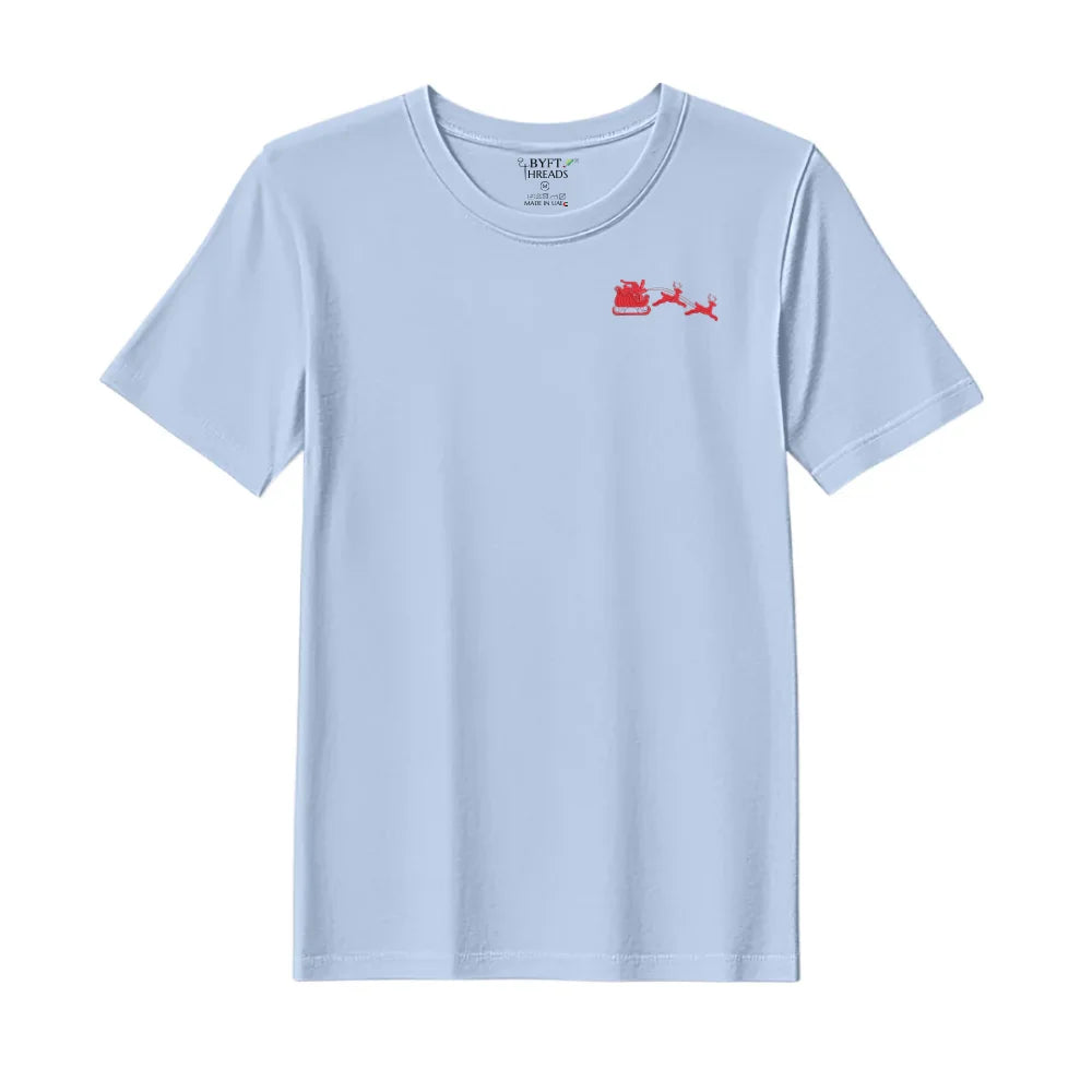 BYFT Threads Embroidered For You Christmas - Christmas Sleigh with Reindeer Designed T-Shirts