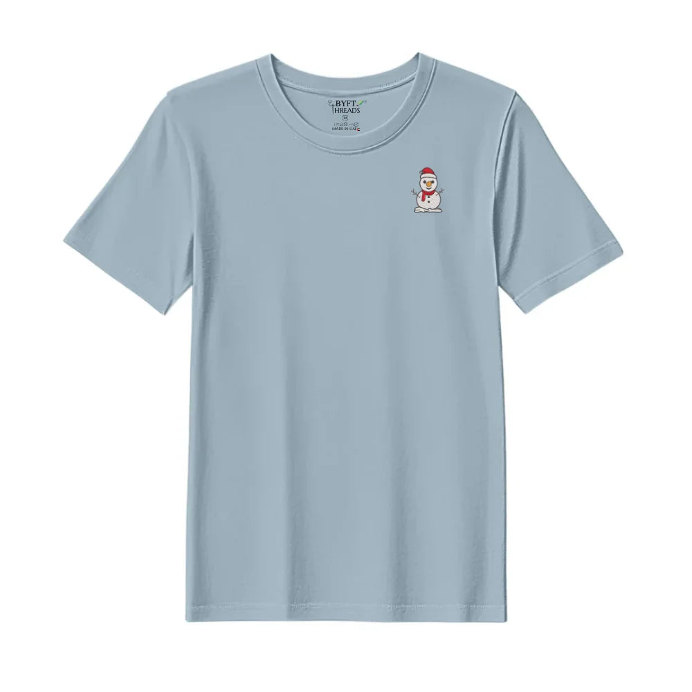 BYFT Threads Embroidered For You Christmas - Classic Snowman with Red Scarf Designed T-Shirts
