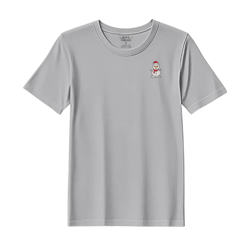 BYFT Threads Embroidered For You Christmas - Classic Snowman with Red Scarf Designed T-Shirts