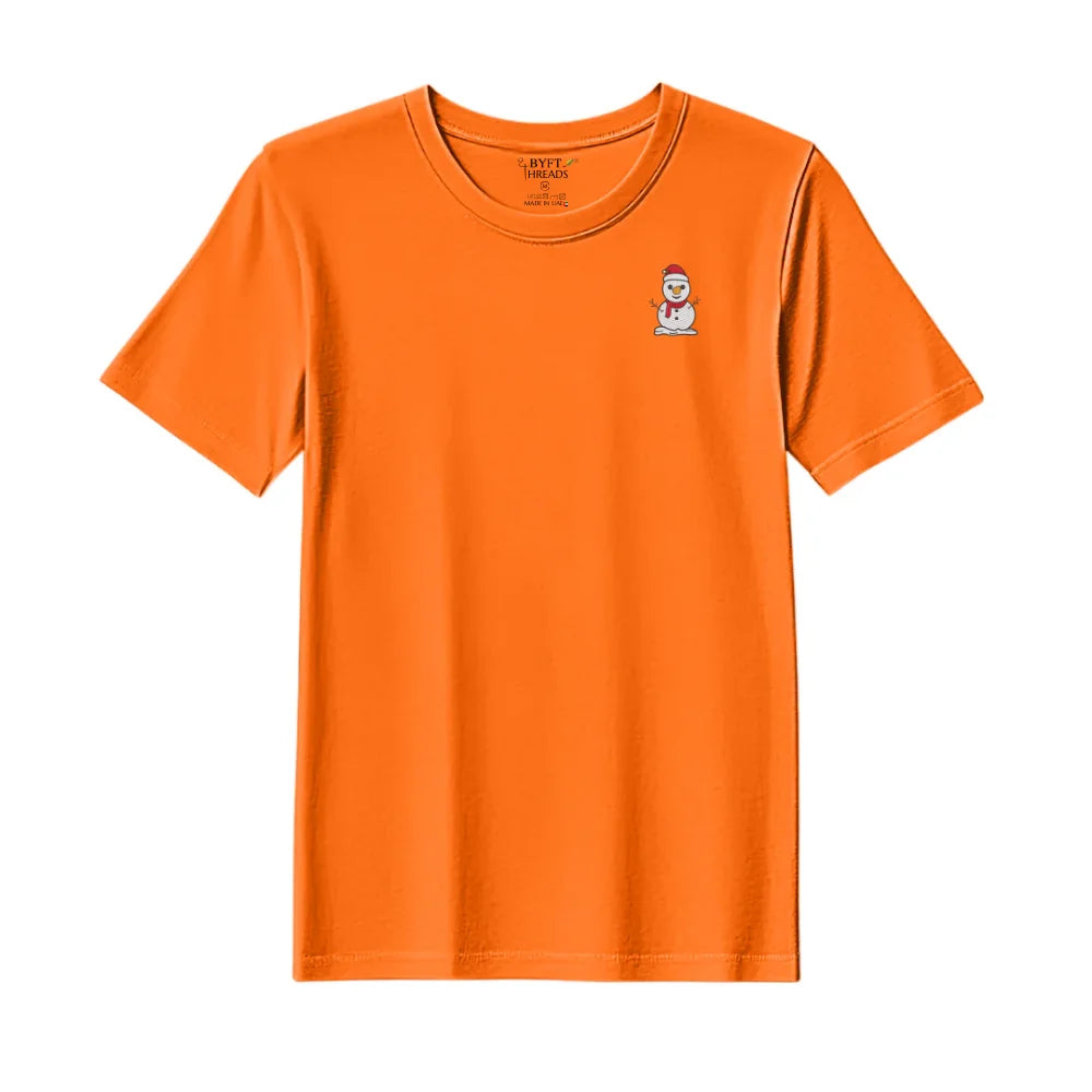 BYFT Threads Embroidered For You Christmas - Classic Snowman with Red Scarf Designed T-Shirts