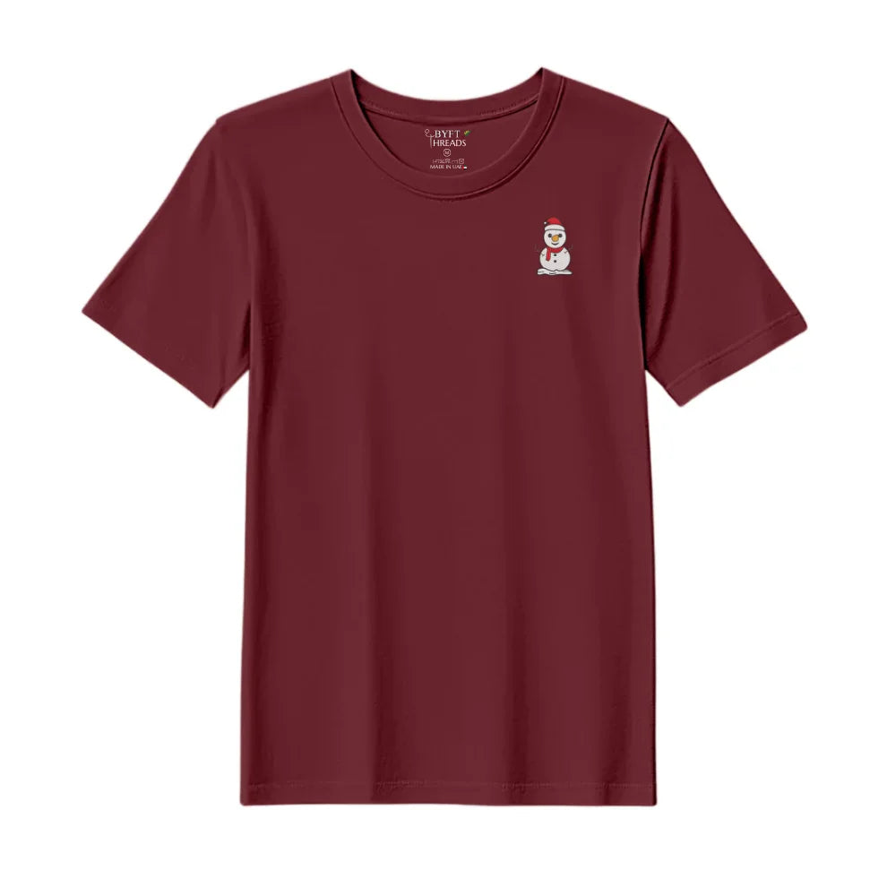 BYFT Threads Embroidered For You Christmas - Classic Snowman with Red Scarf Designed T-Shirts